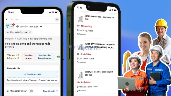 Tìm việc làm lao động phổ thông uy tín tại Vieclam.net