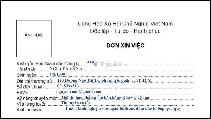 Cách điền đơn xin việc thu ngân chi tiết