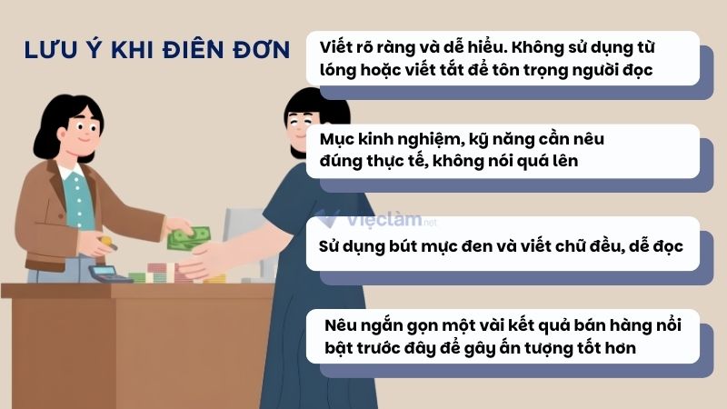 Một số lưu ý khi điền đơn xin việc bán hàng