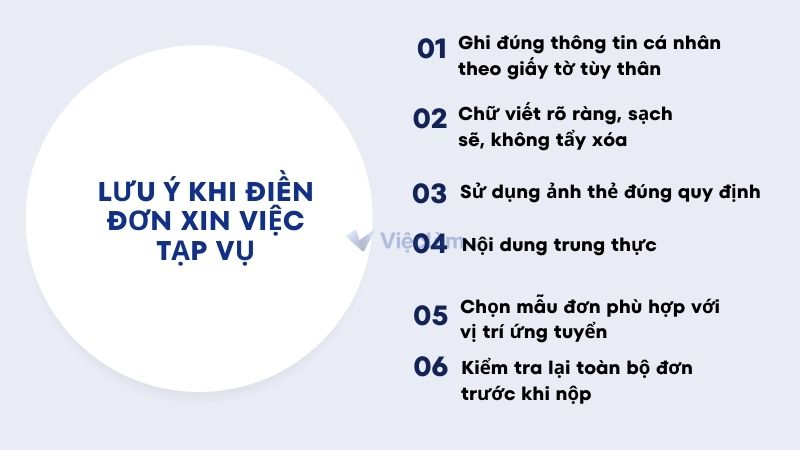 Các lưu ý khi điền đơn xin việc tạp vụ