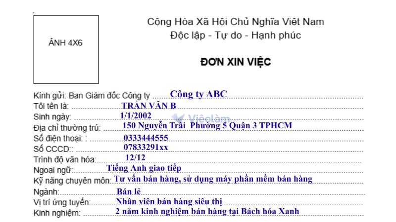 Cách viết đơn xin việc bán hàng
