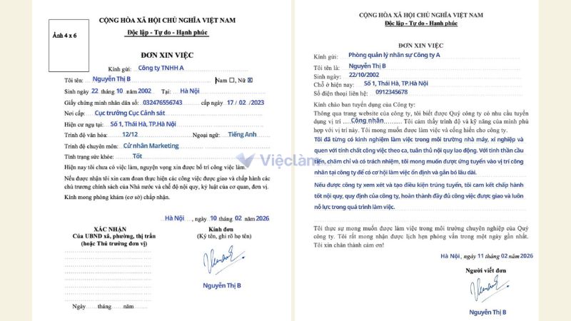 Một số mẫu đơn xin việc chuẩn