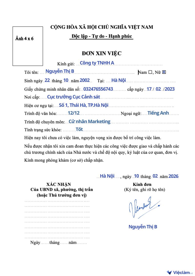 Mẫu đơn xin việc cho nhiều ngành nghề