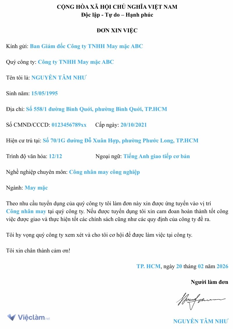 Hướng dẫn cách điền chi tiết Mẫu đơn xin việc công nhân