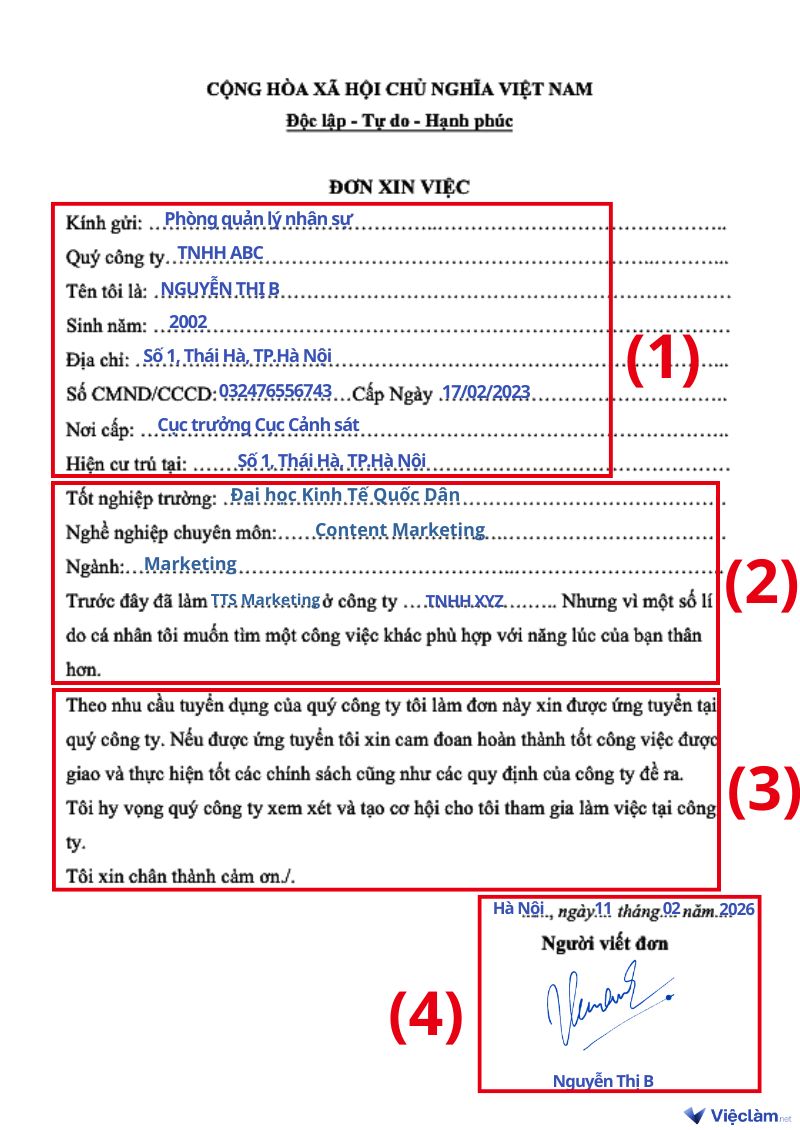 Nội dung cần có trong đơn xin việc viết tay