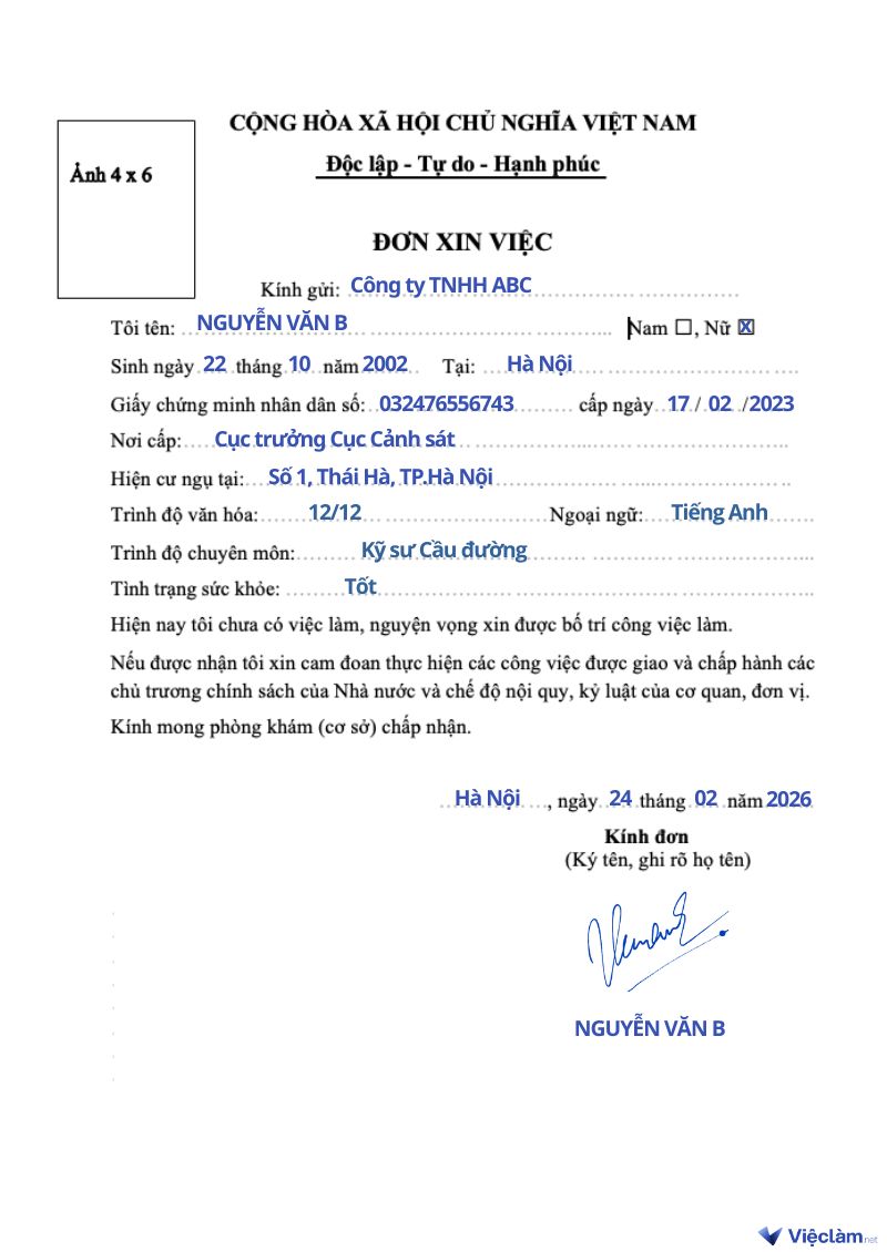Mẫu đơn xin việc ngành xây dựng chung