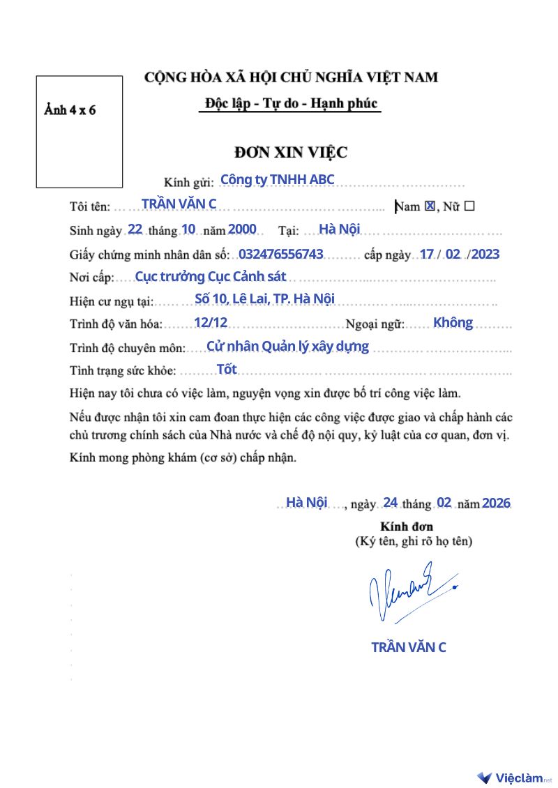 Mẫu đơn xin việc nhân viên giám sát công trình