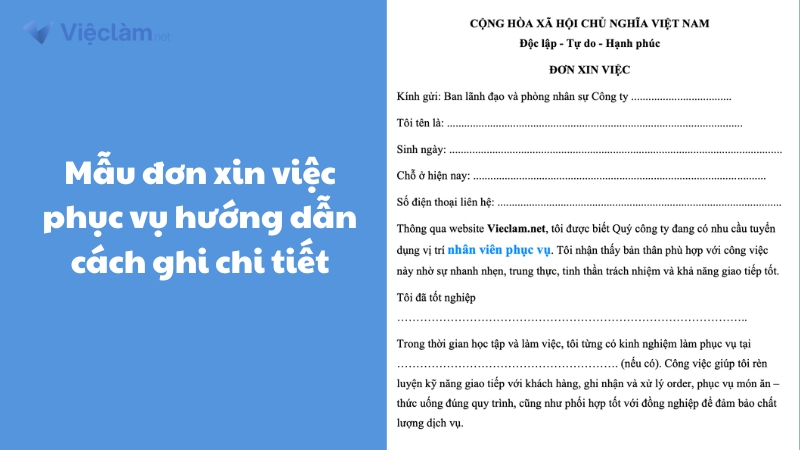 Mẫu đơn xin việc phục vụ và hướng dẫn cách ghi chi tiết