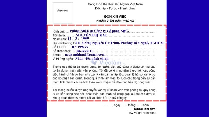 Cách điền đơn xin việc văn phòng