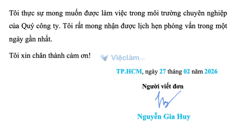 Cách viết phần kết trong đơn xin việc
