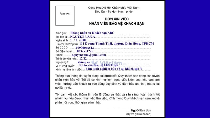 Mẫu đơn xin việc nhân viên Bảo vệ