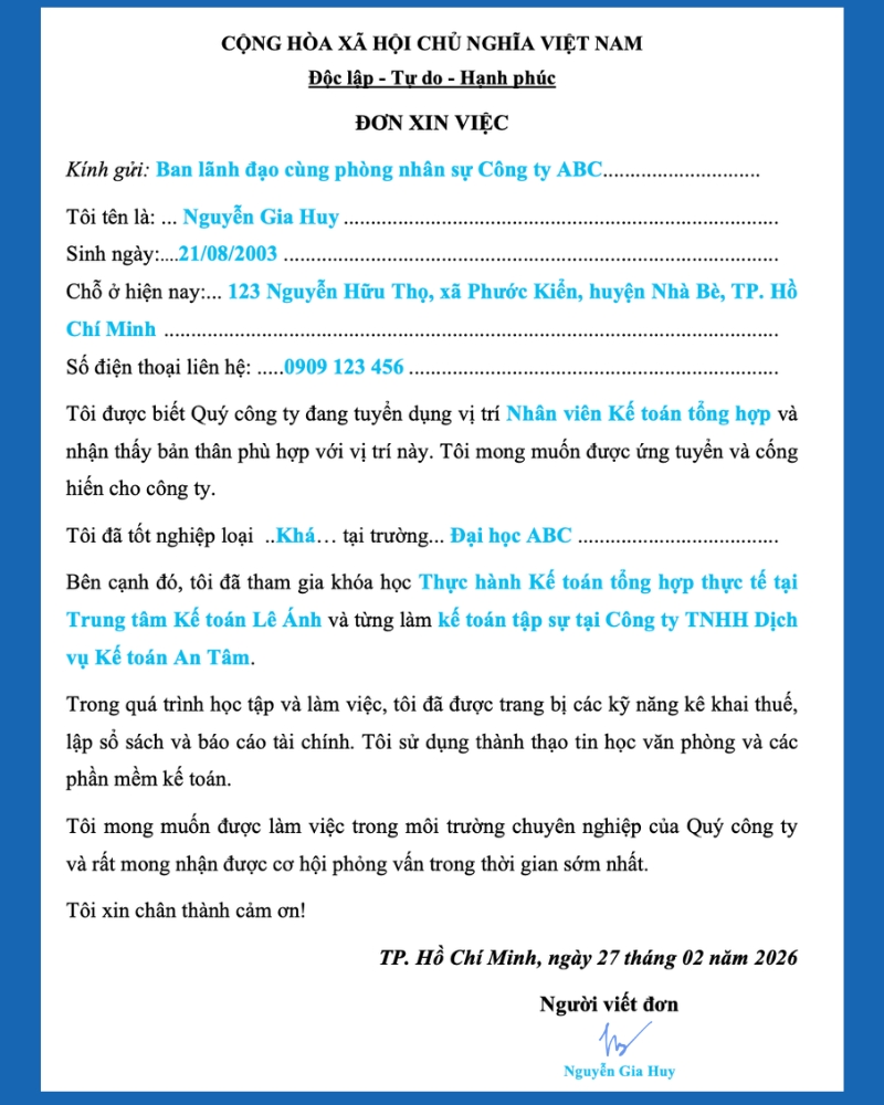 Mẫu đơn xin việc viết tay&nbsp;