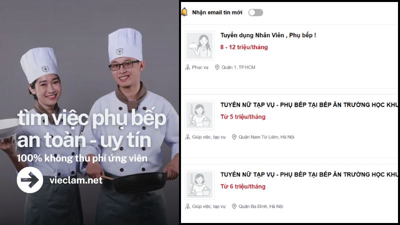 Tham khảo Vieclam.net để tìm việc phụ bếp nhanh chóng