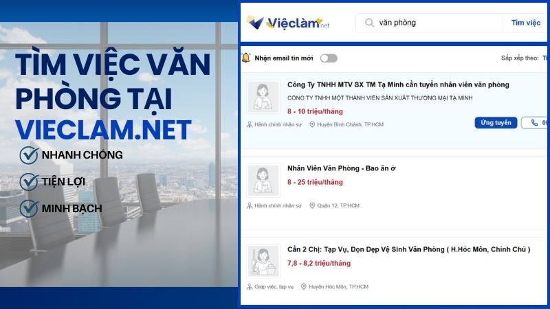 Tìm việc nhân viên văn phòng tại Vieclam.net