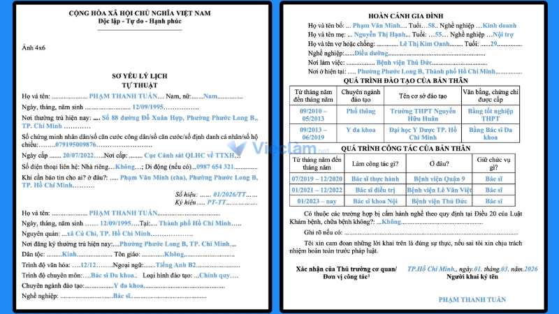 Mẫu sơ yếu lý lịch tự thuật số 2
