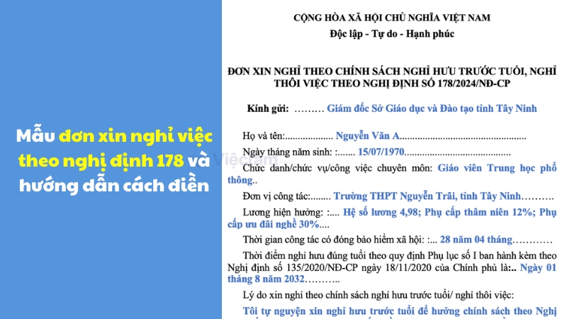 Mẫu đơn xin nghỉ việc theo nghị định 178 và hướng dẫn cách điền