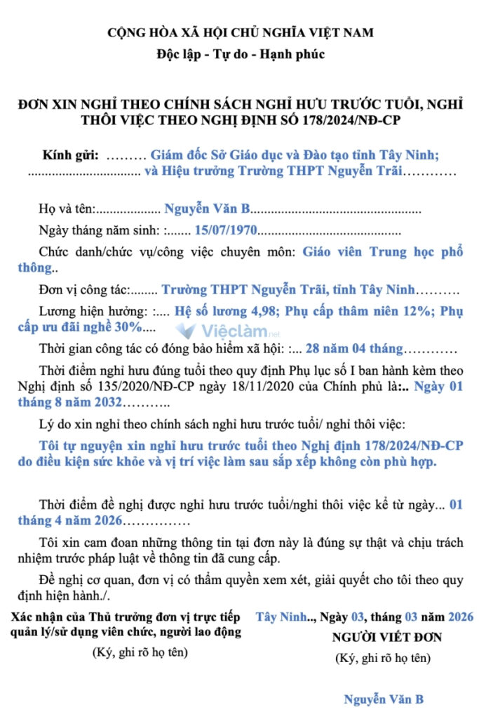 Mẫu đơn xin nghỉ việc theo Nghị định 178 chuẩn tại Vieclam.net