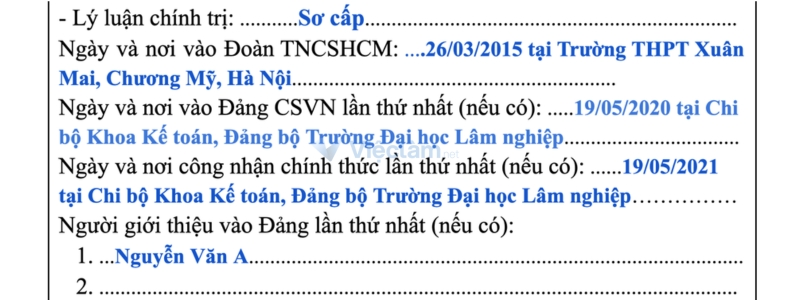 Cách điền thái độ chính trị đối với bản thân trong sơ yếu lý lịch