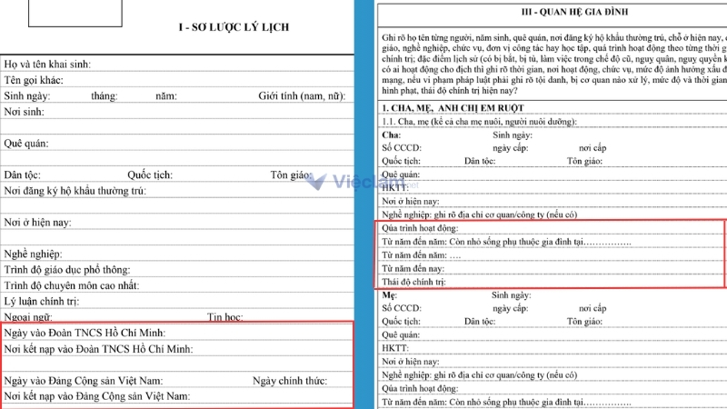 Vị trí mục “Thái độ chính trị” trong Lý lịch tự khai
