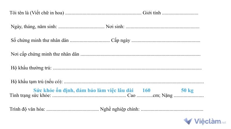 Cách điền mẫu có thêm chiều cao, cân nặng cho các vị trí làm việc tại văn phòng