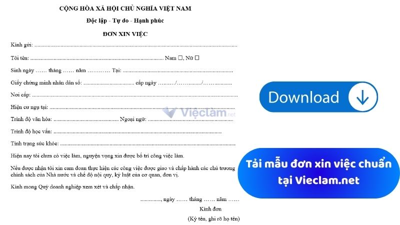 Tải mẫu đơn xin việc đúng chuẩn, chuyên nghiệp tại Vieclam.net