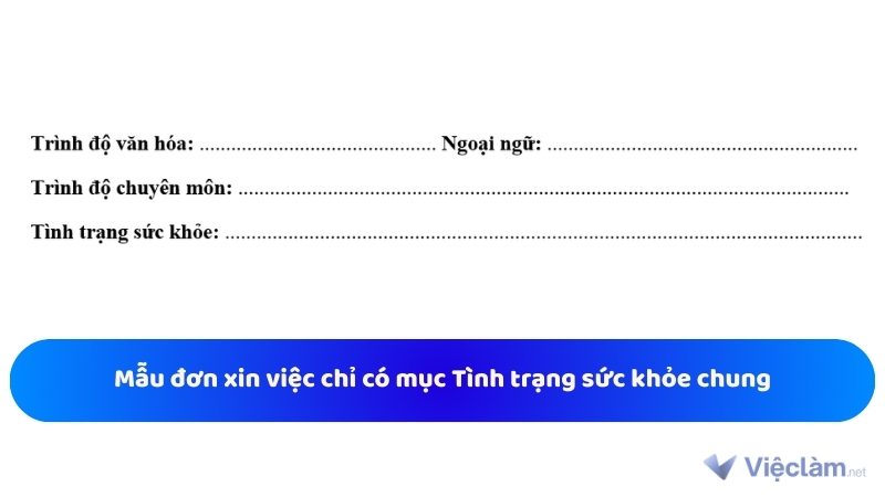 Mẫu đơn xin việc chỉ có mục Tình trạng sức khỏe chung