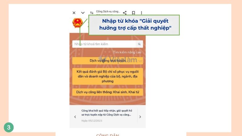 Nhập từ khoá vào ô tìm kiếm 