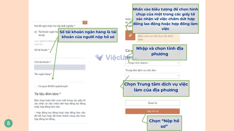 Nhập thông tin phần kết của đơn đề nghị hưởng trợ cấp thất nghiệp online