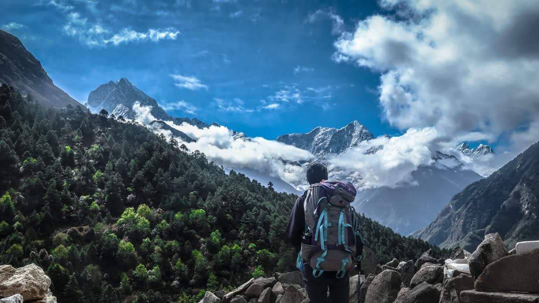 An Independent trekker en route Everest Base Camp