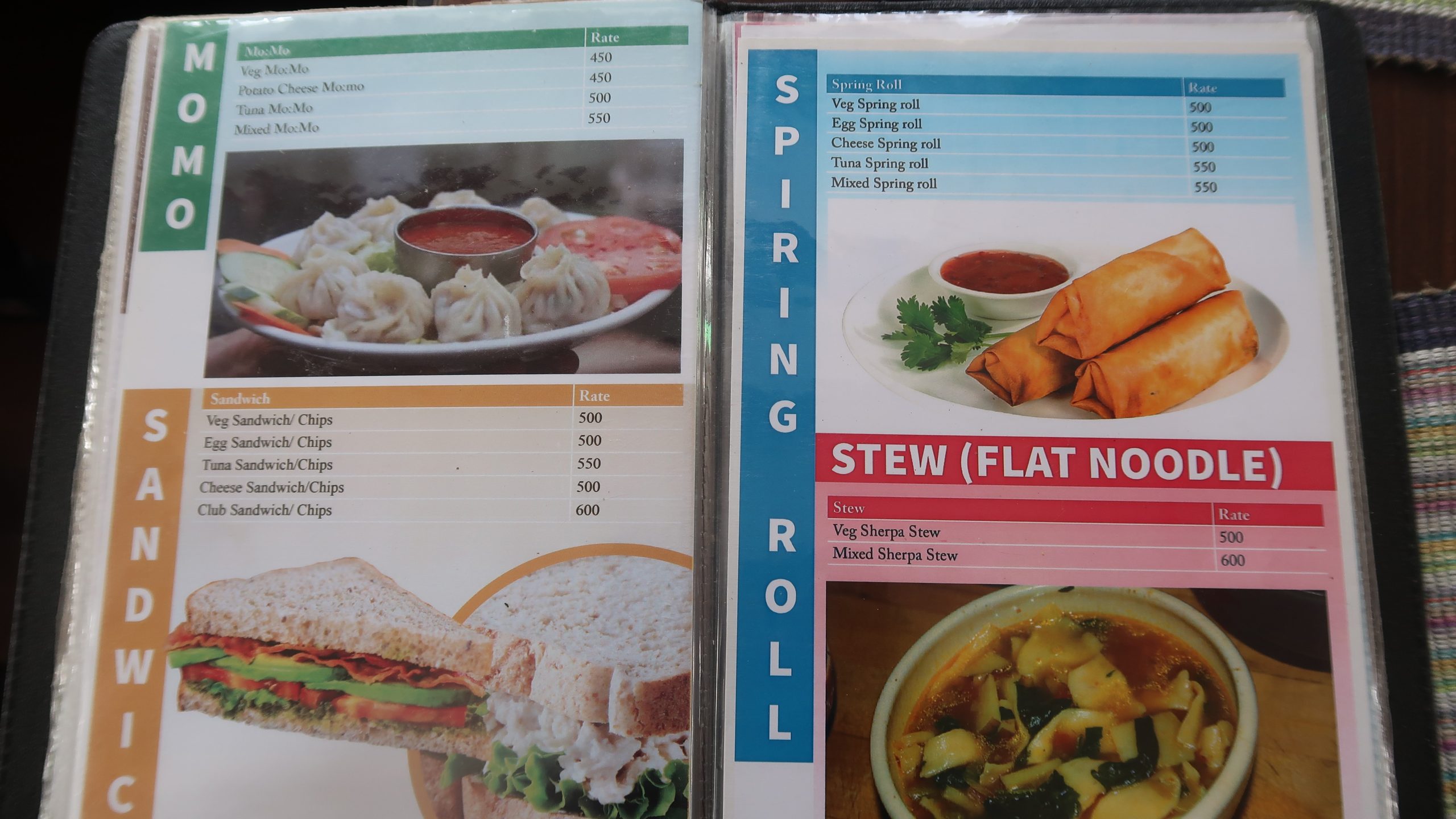 Sample menu for reference