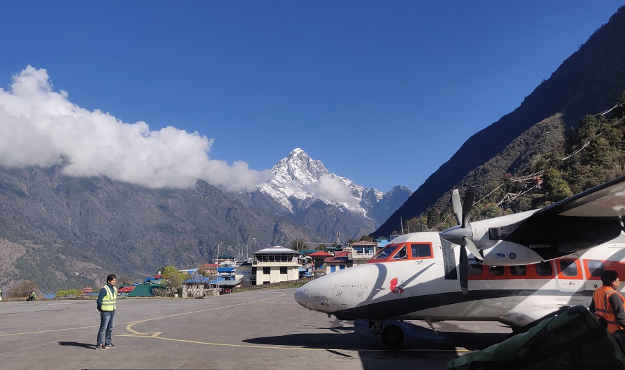 Flight waiting to board in Lukla