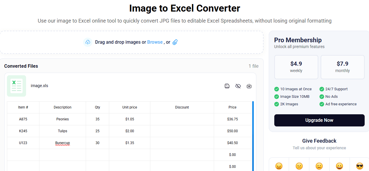 Image to Excel Converter by Imagetotext.io