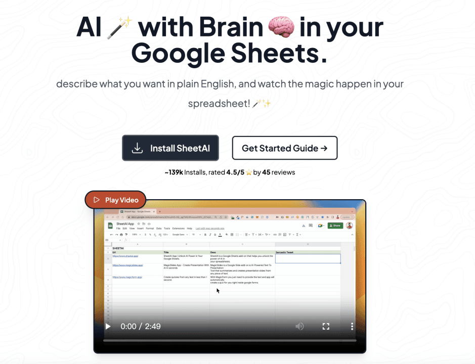 SheetAI homepage