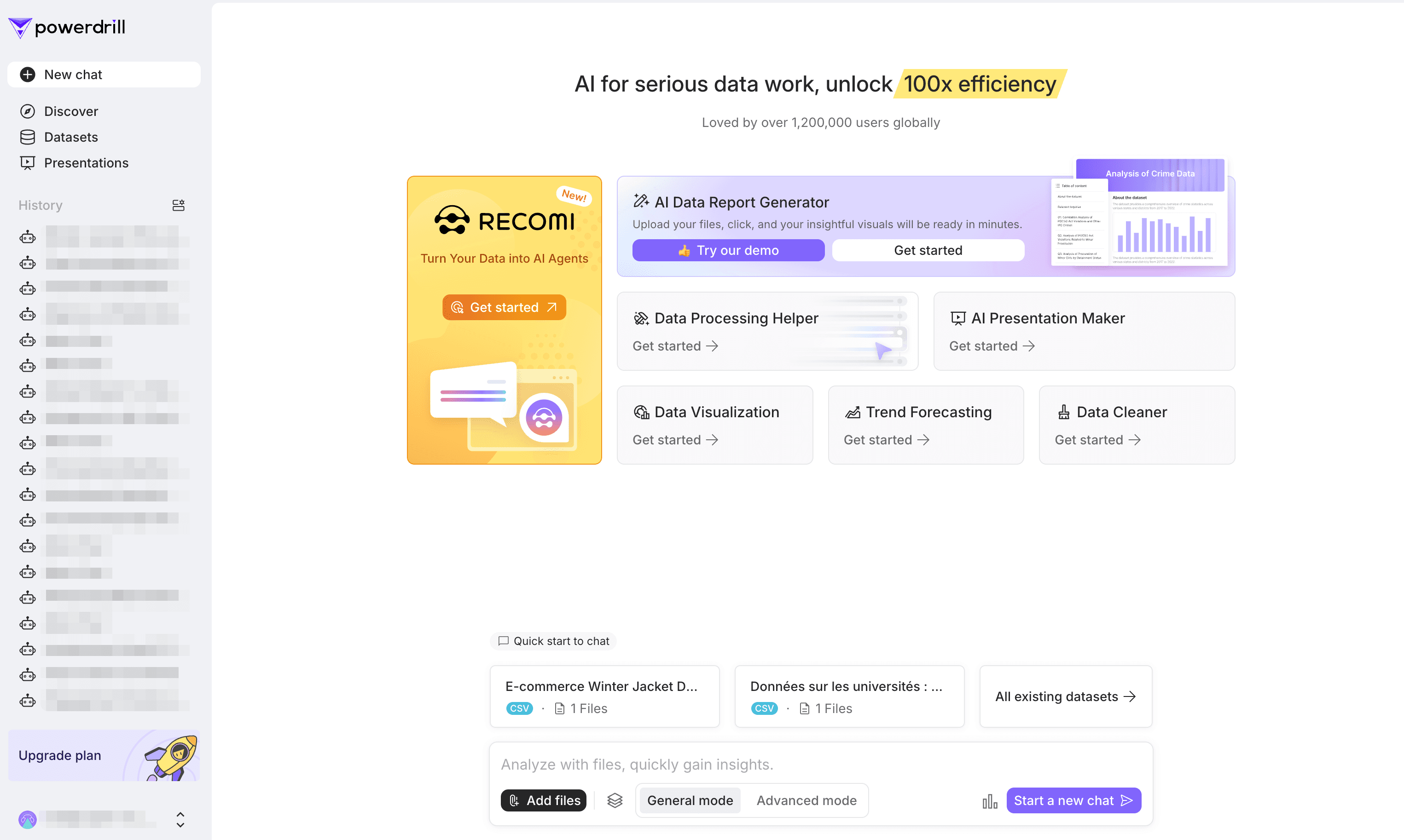 Homepage of Powerdrill