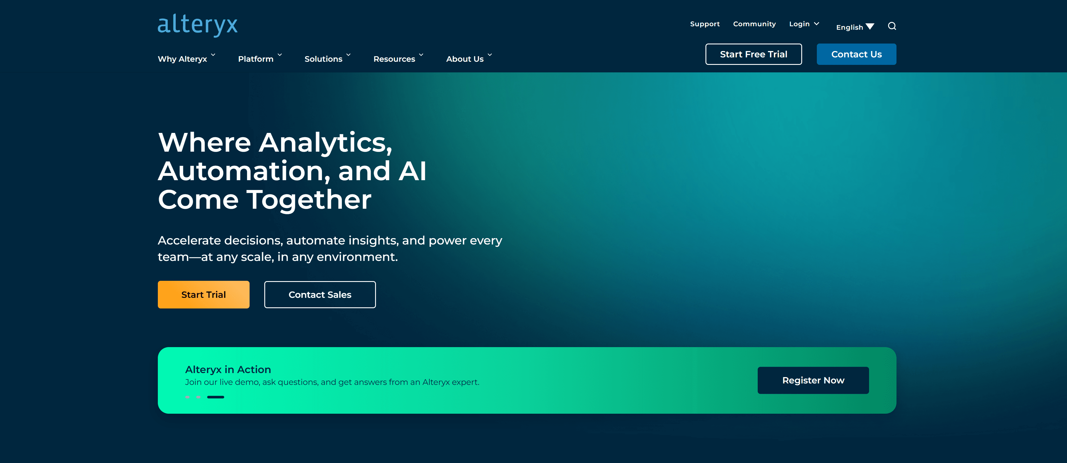 Homepage of Alteryx