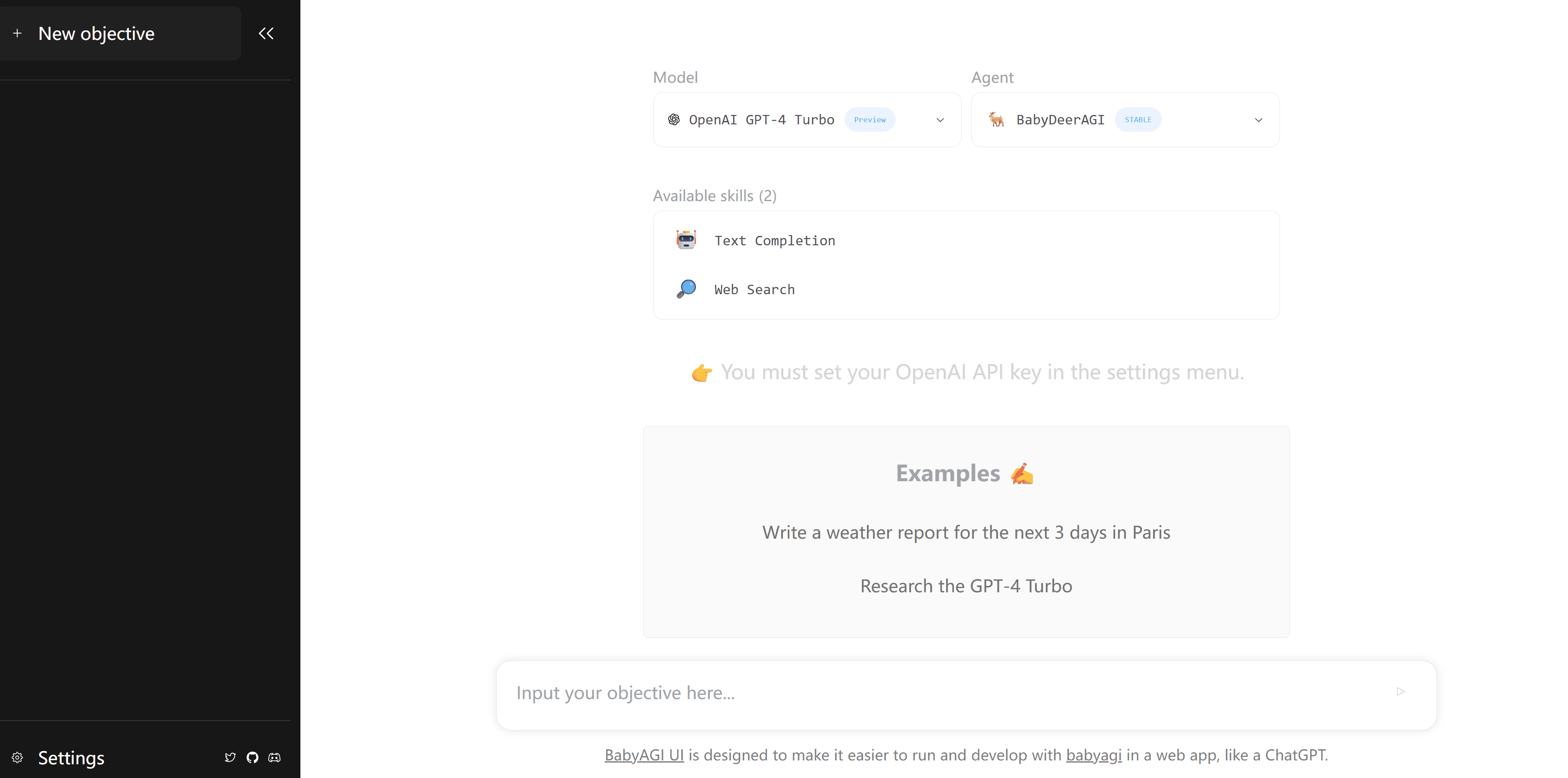 BabyAGI's interface