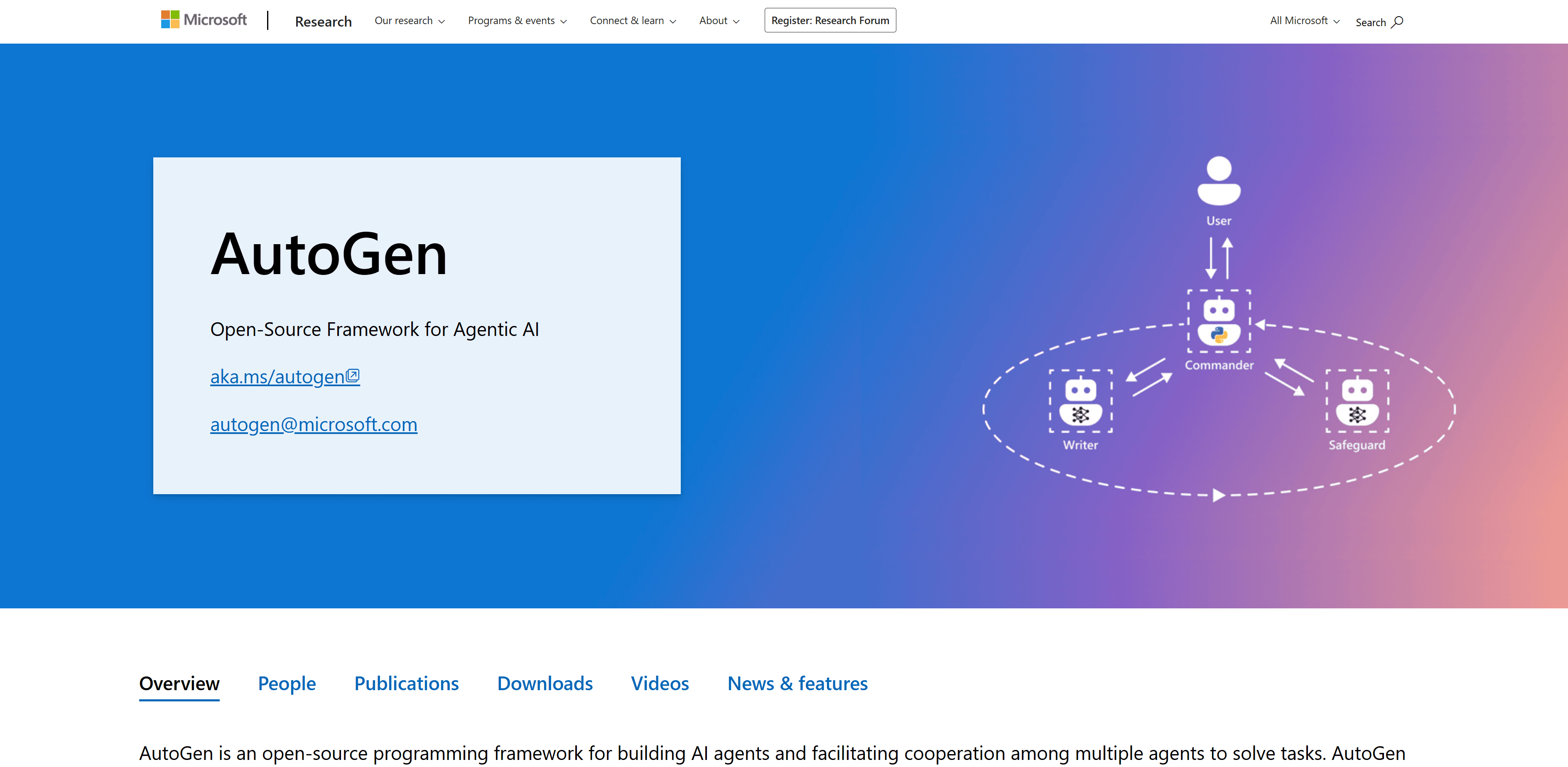 homepage of Microsoft AutoGen