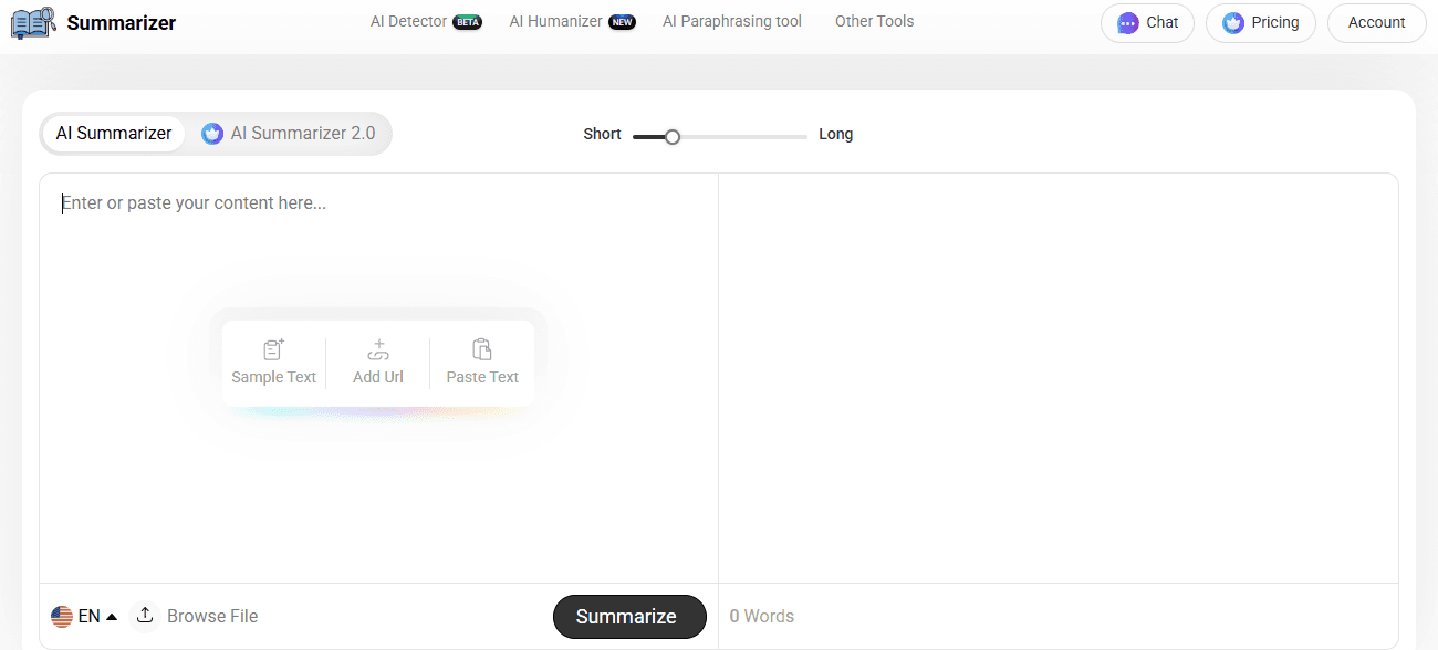 homepage of AI Summarizer