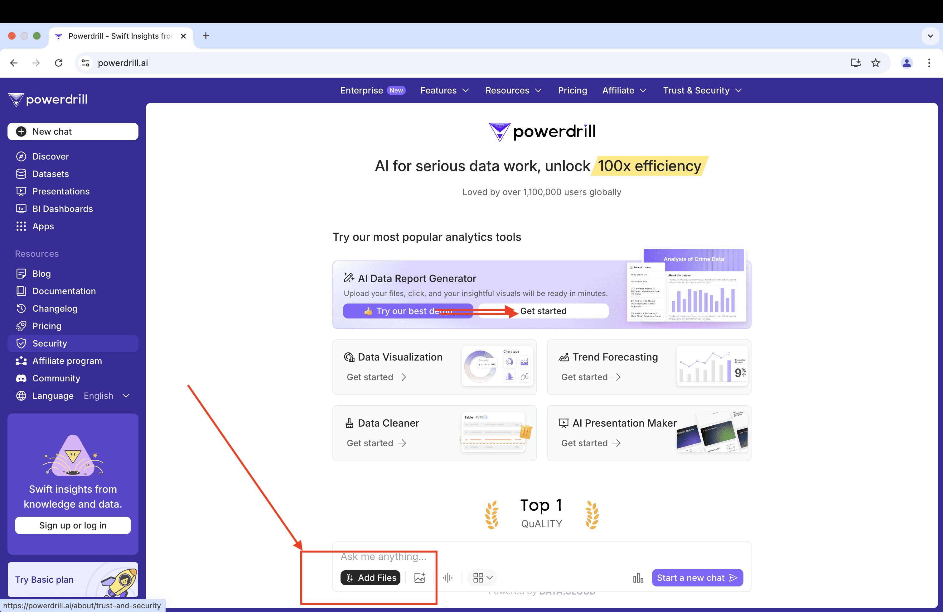 Powerdrill's interface