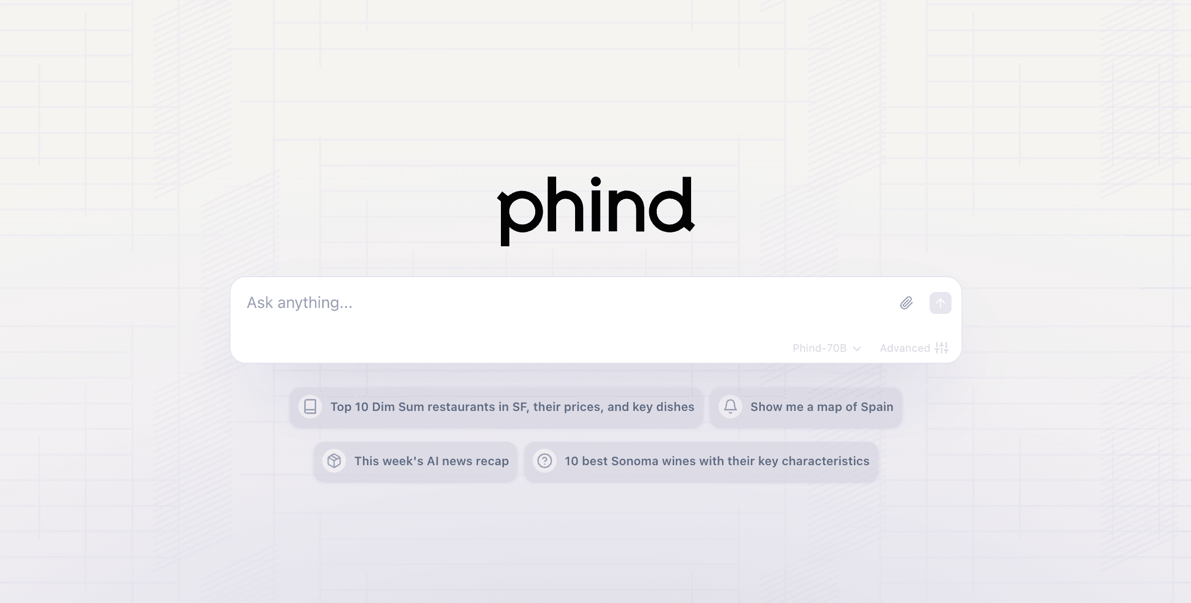 Phind's homepage