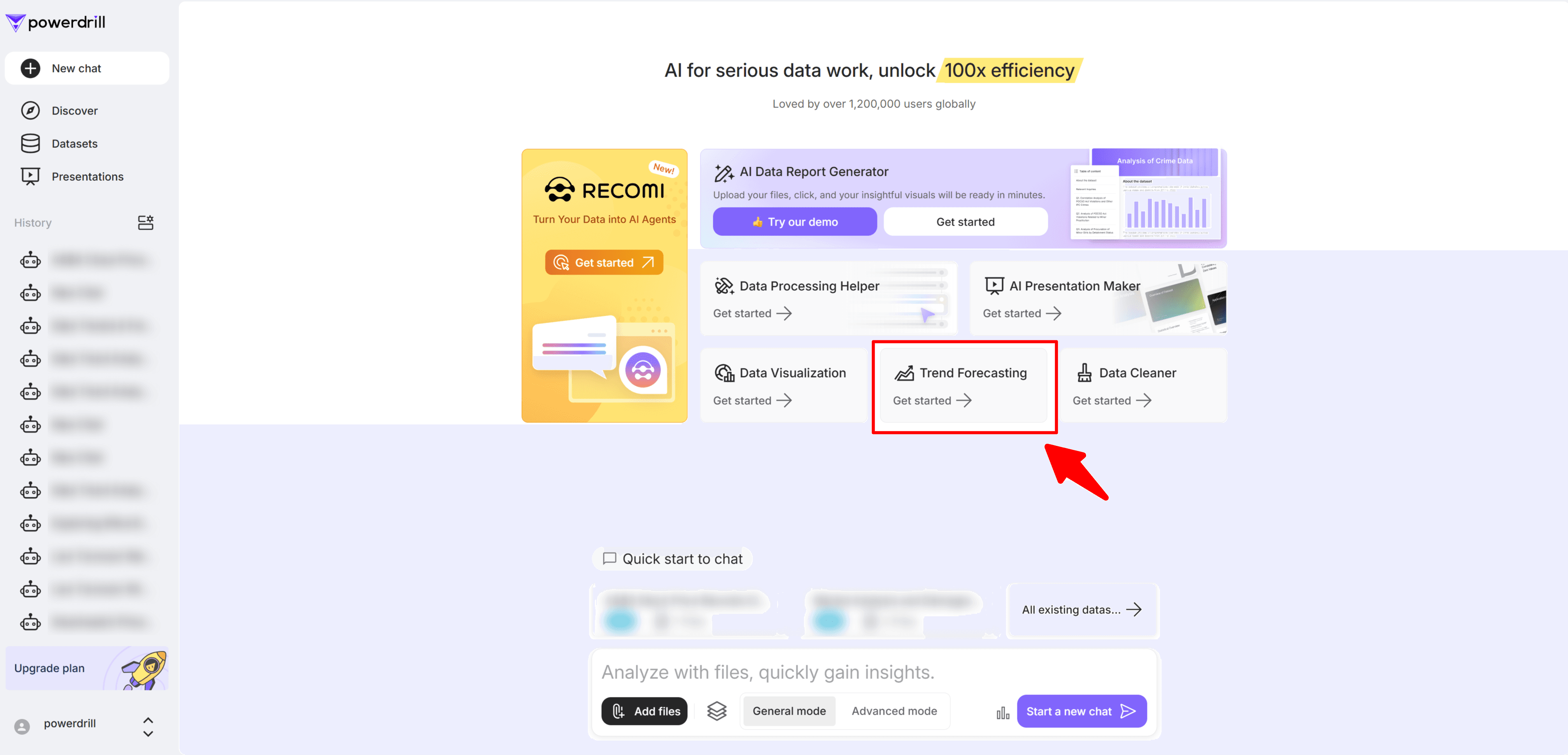 homepage of Powerdrill