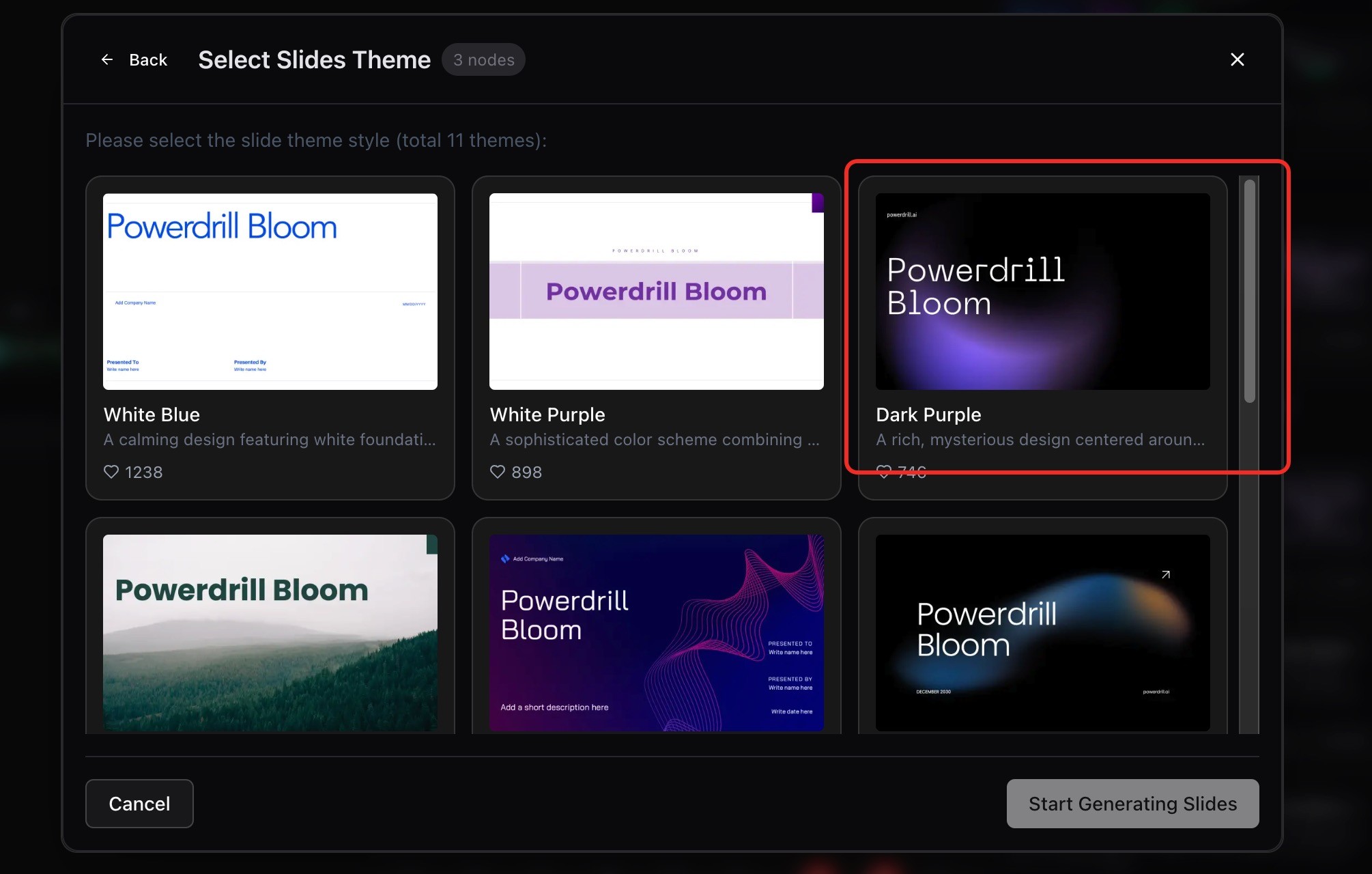 Select a theme and generate