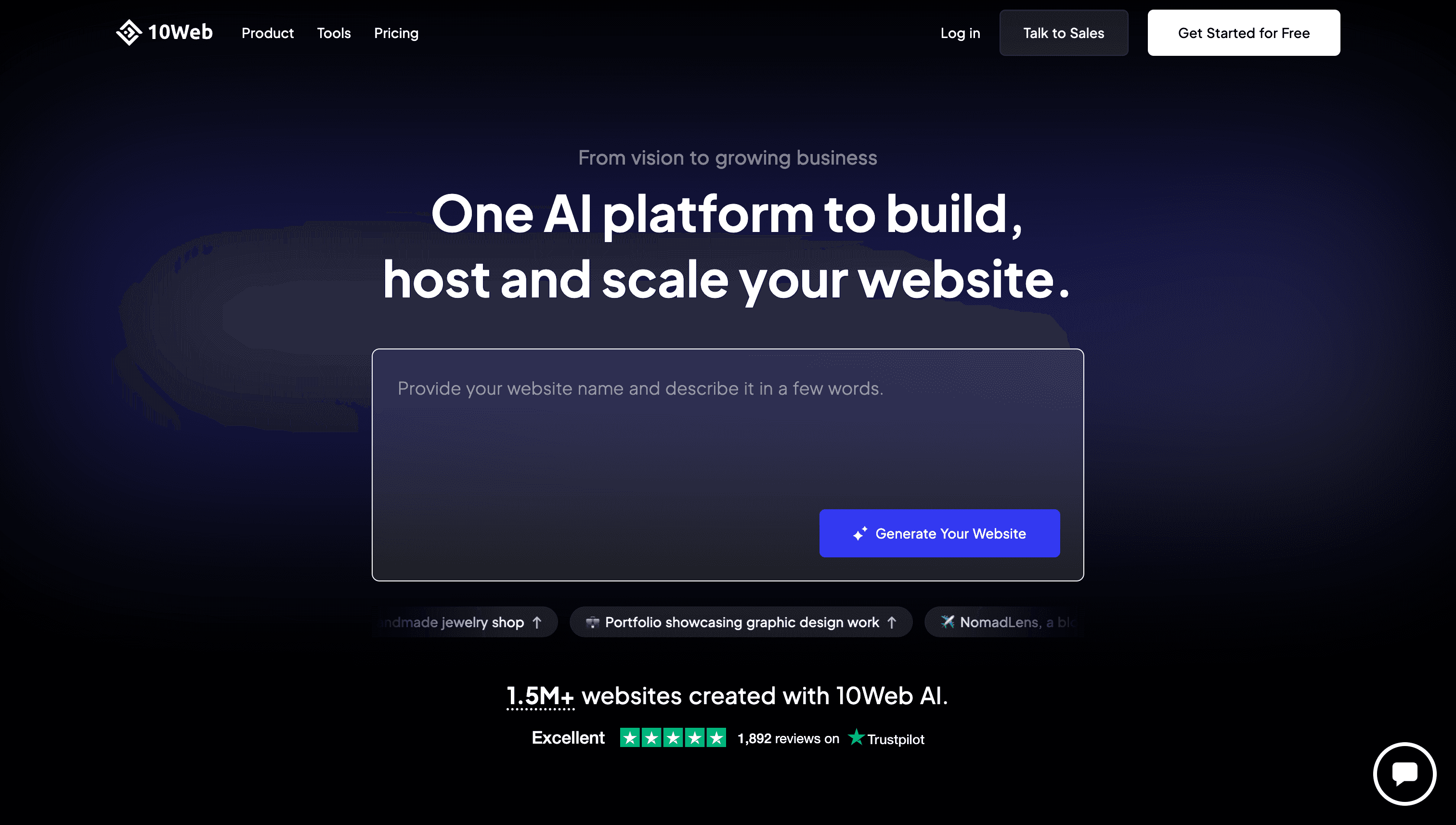 homepage of 10Web