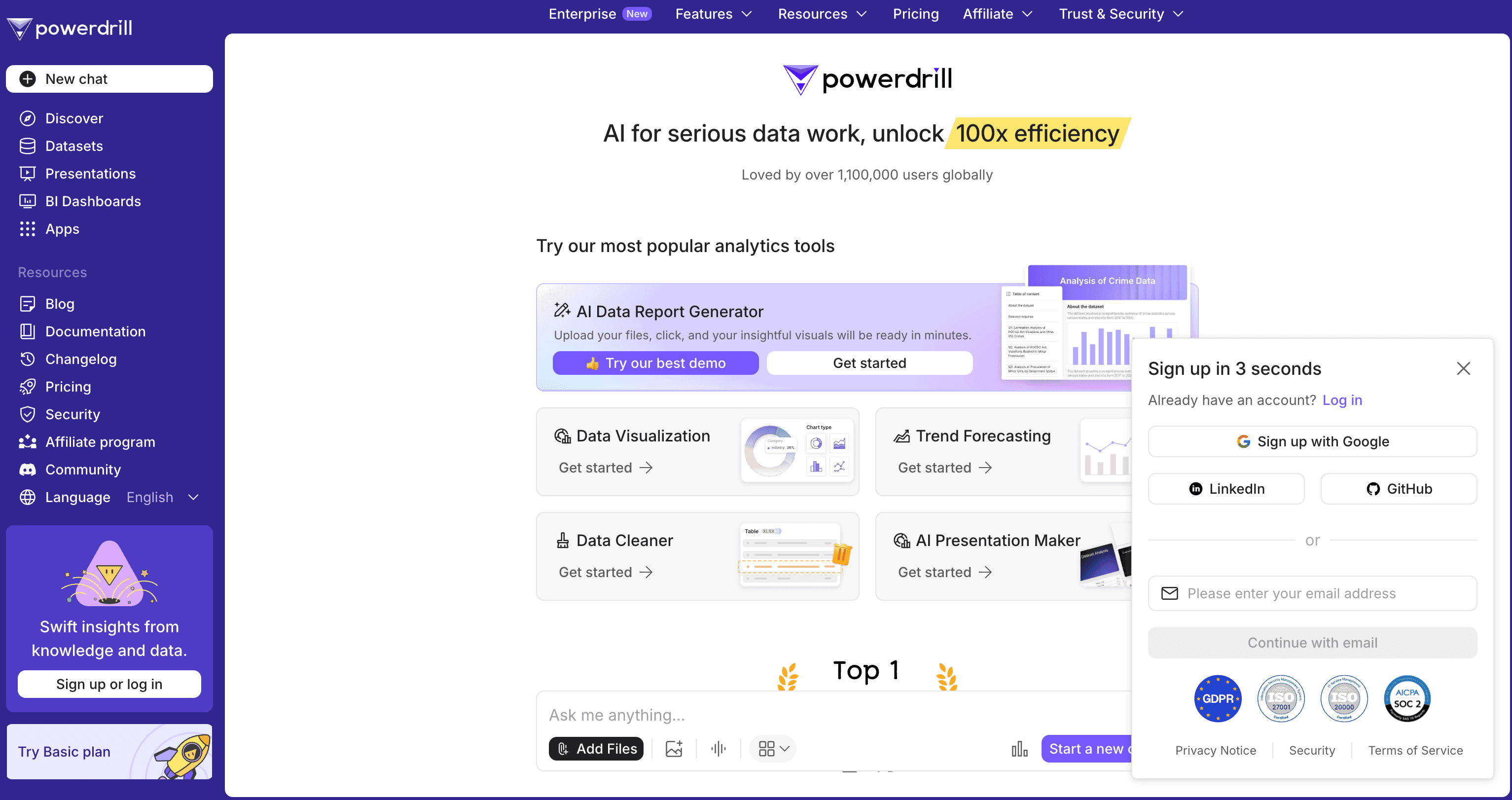 Powerdrill's login page