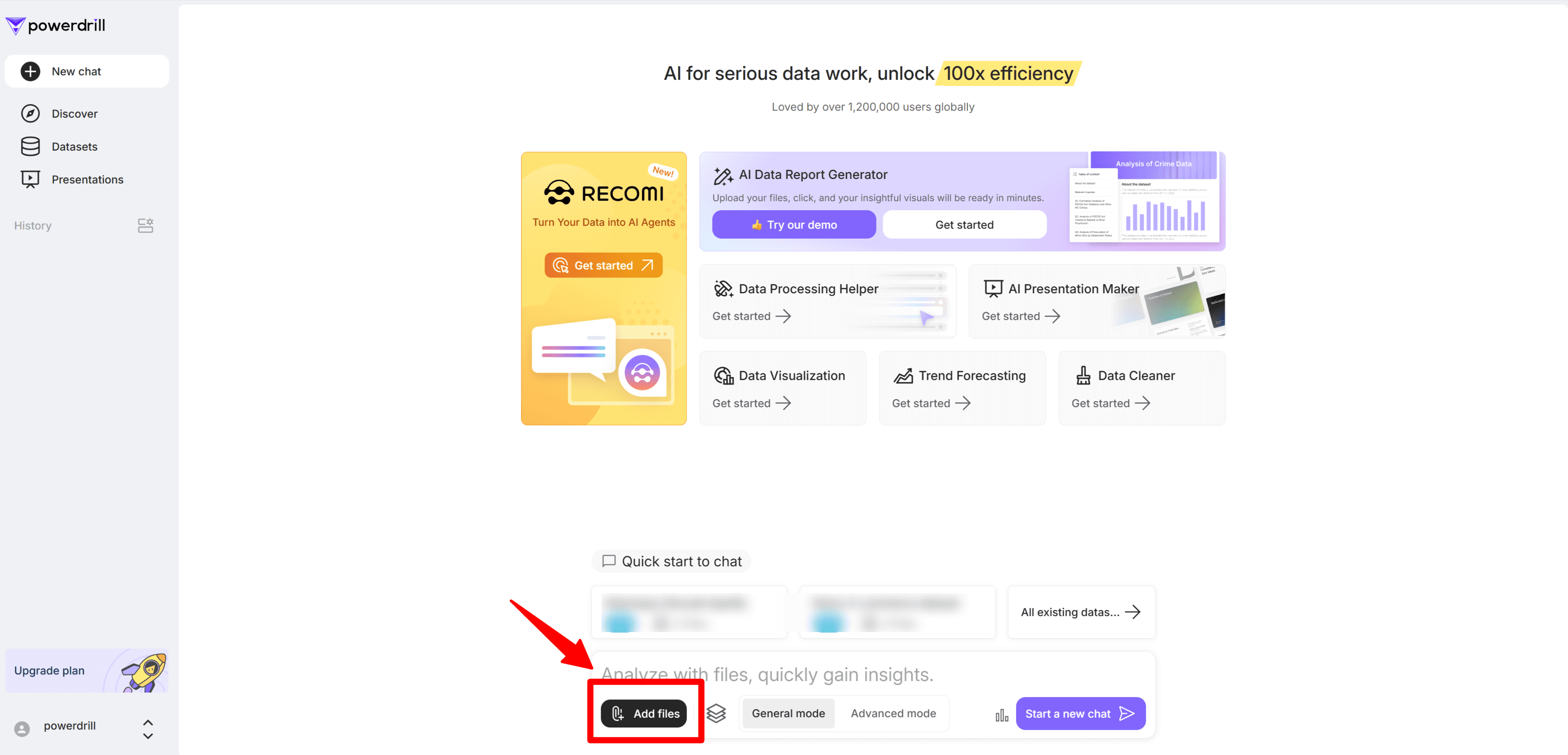 Homepage of Powerdrill