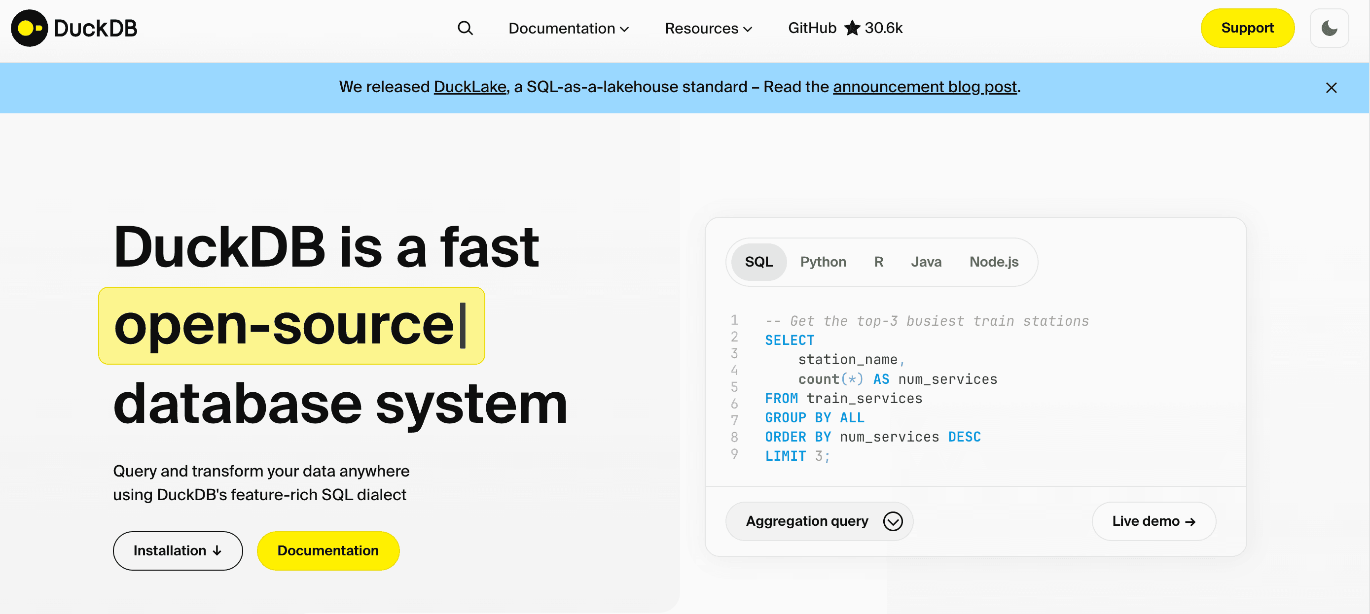 DuckDB homepage