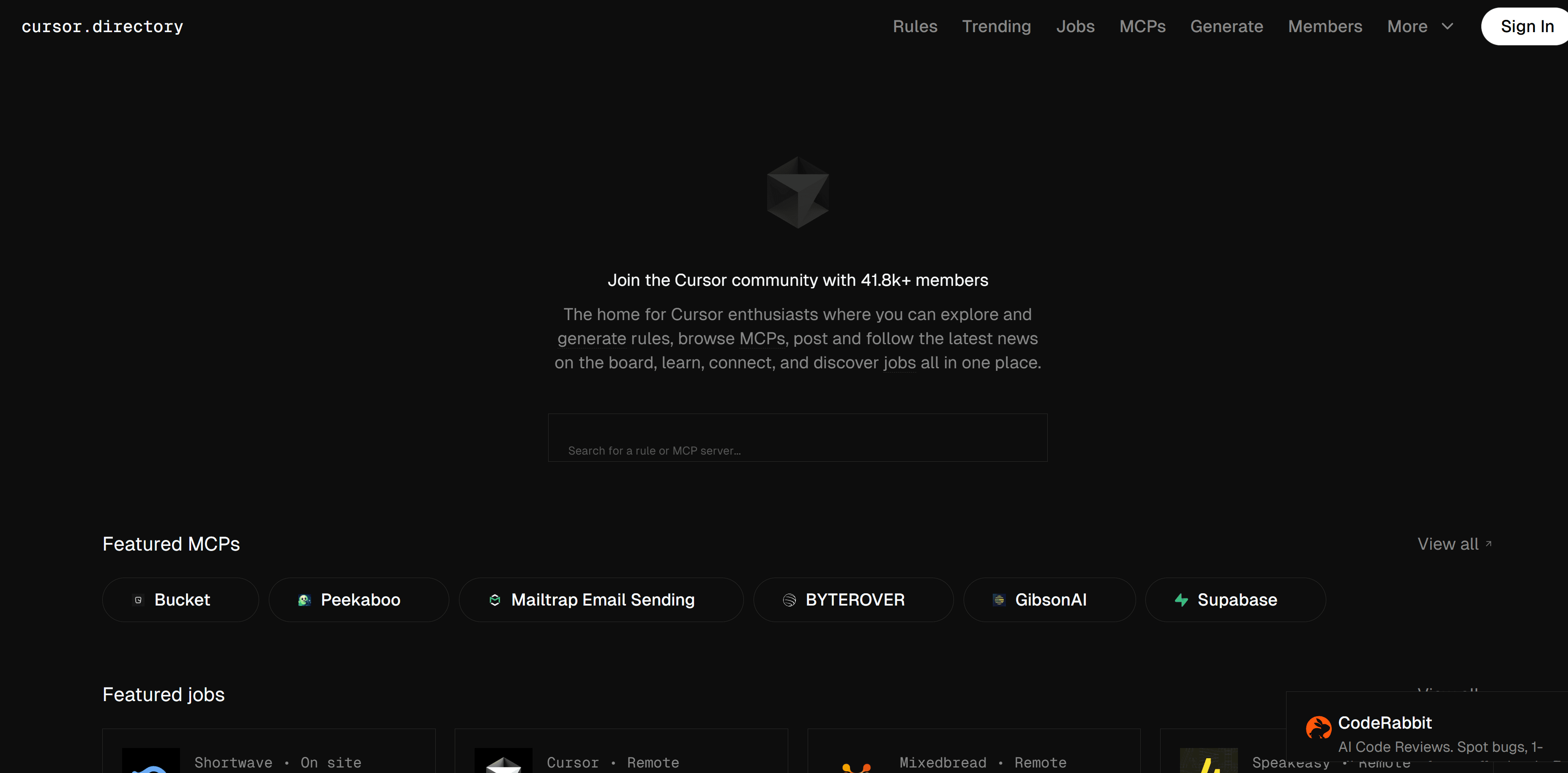 Cursor Directory's interface