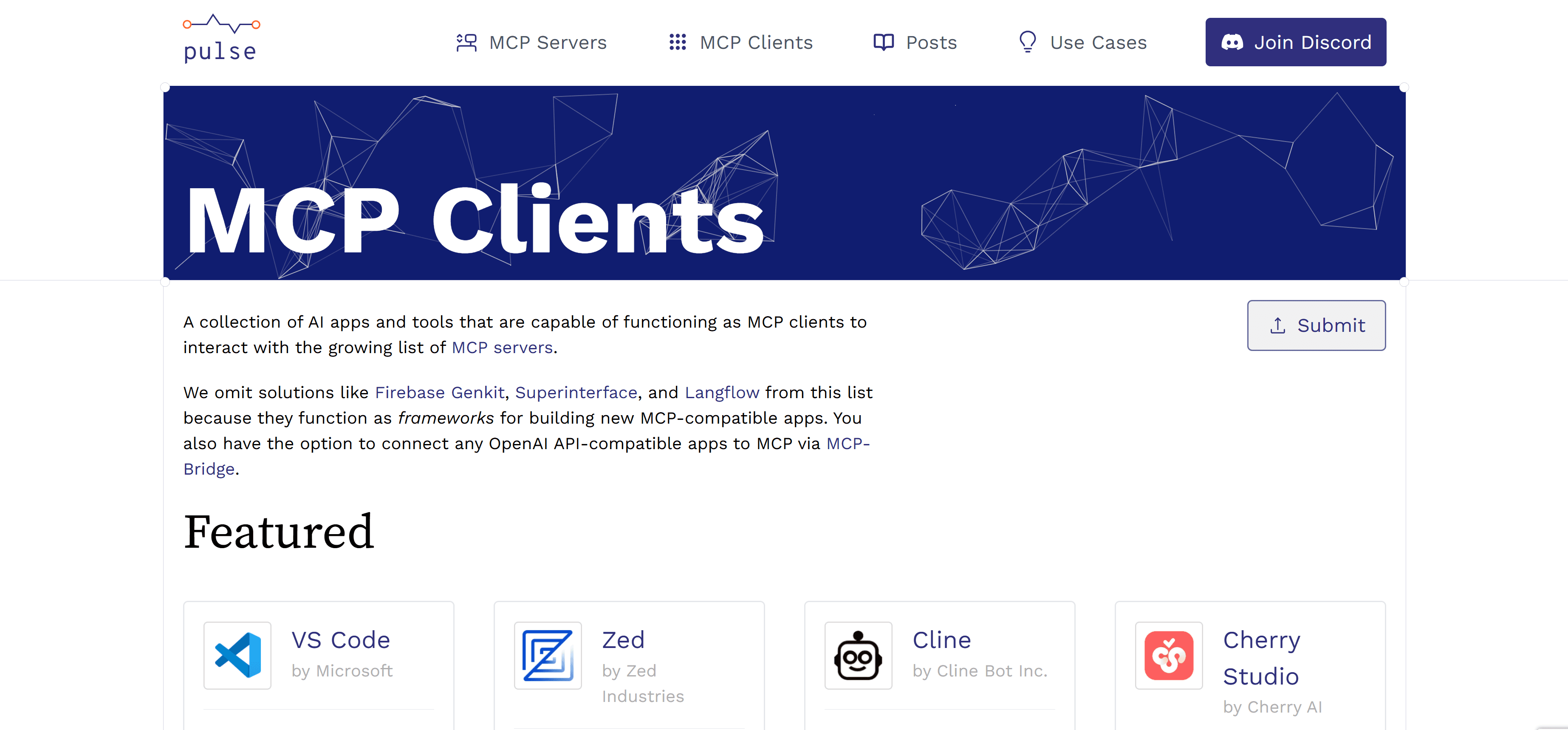 PulseMCP Clients's interface