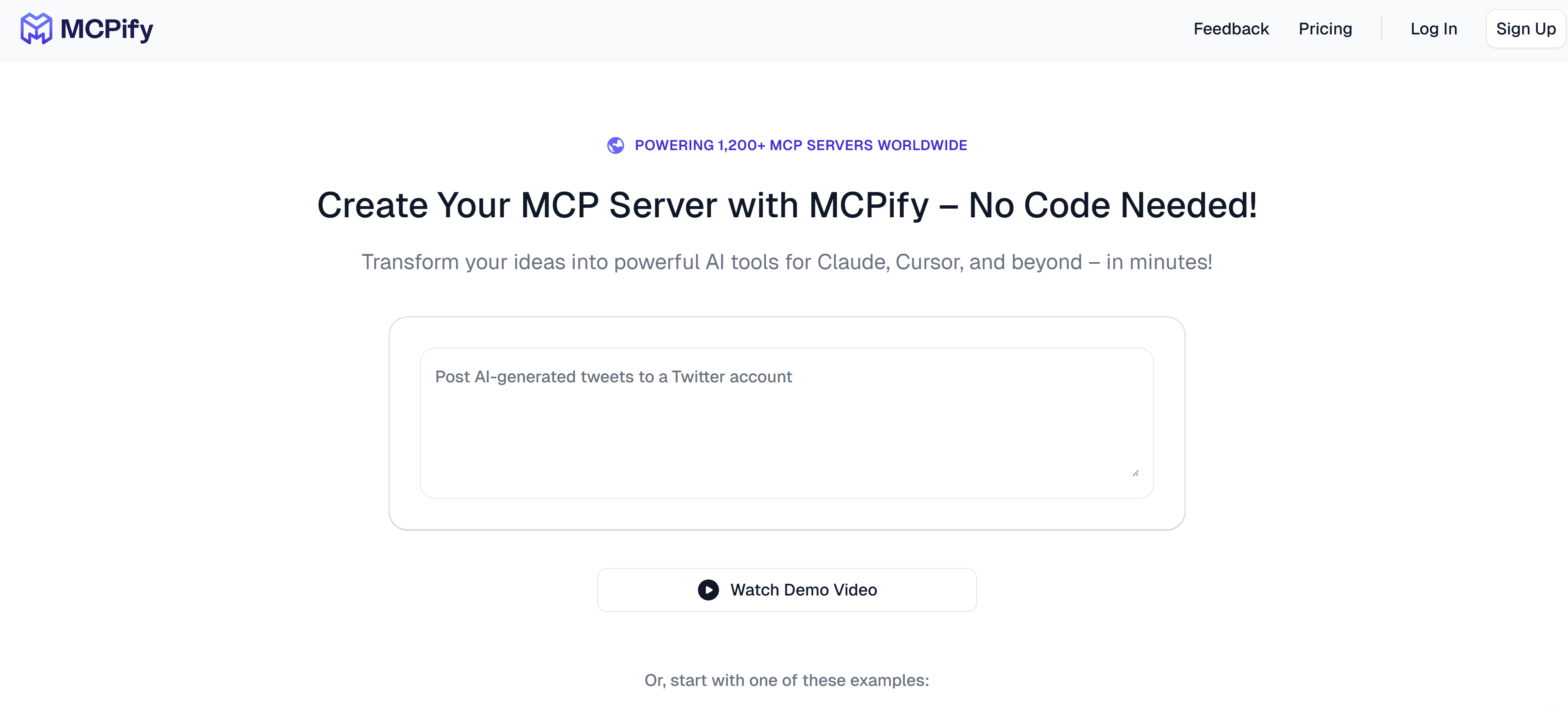 homepage of MCPify