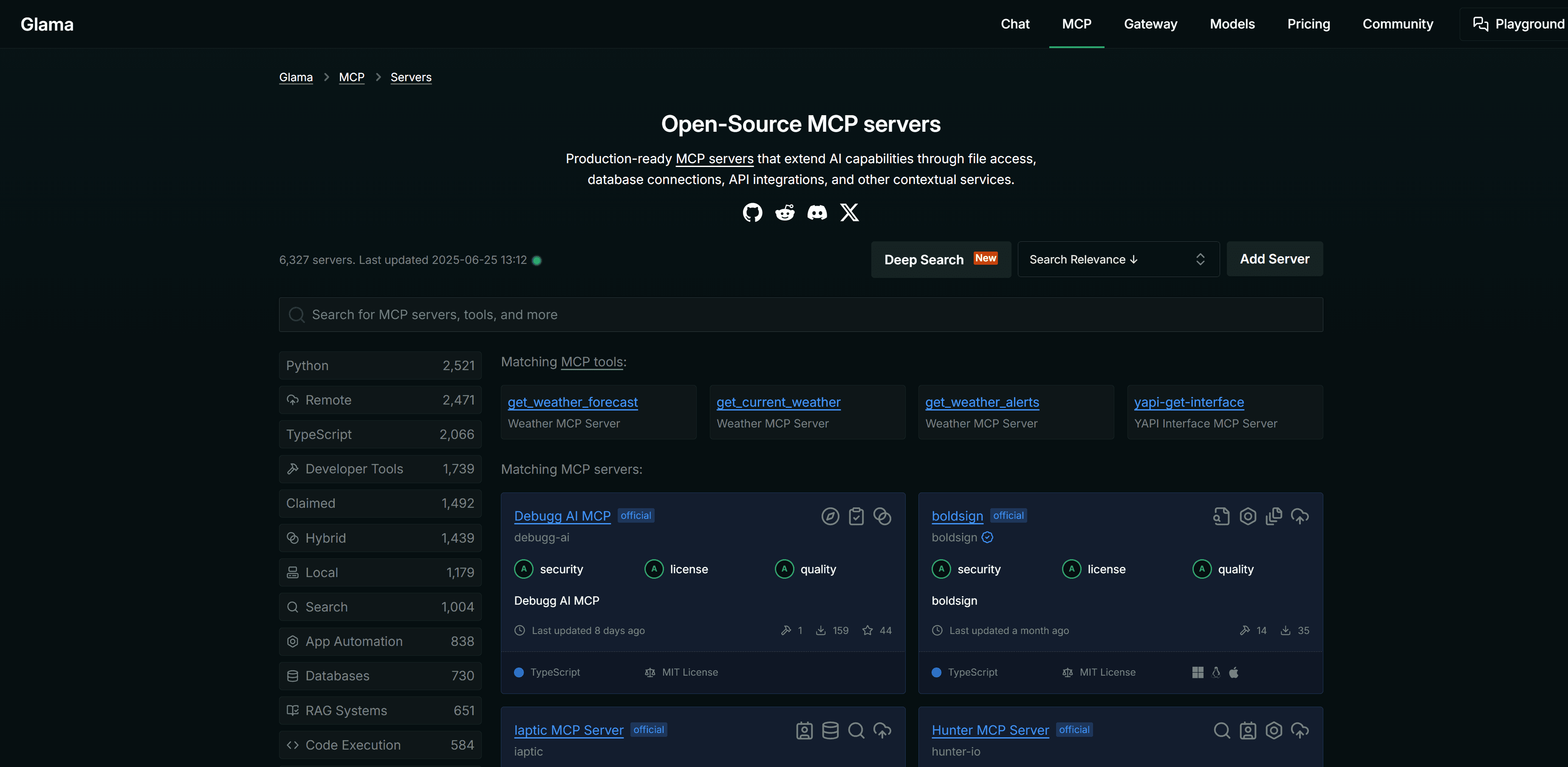 Glama MCP Servers's interface